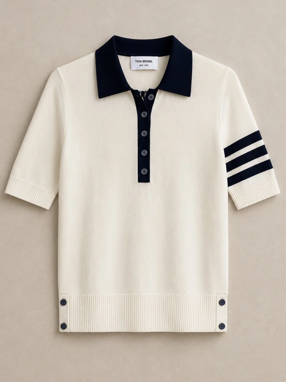 Thom Browne Flower Icon Intarsia Cotton Knit Preppy Polo White Navy 4 Bar Top XS - Picture 2 of 9